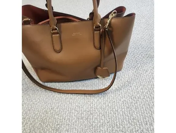 Lauren Ralph Lauren Dryden Marcy Satchel Brown Leather Women's Large - Picture 2 of 12